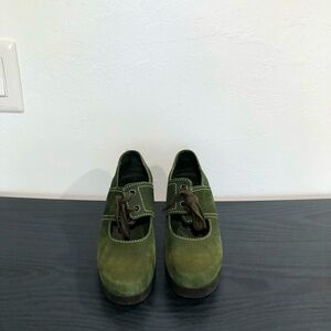 Wedge shoes, made in France, dark green, suede leather, size 8.5